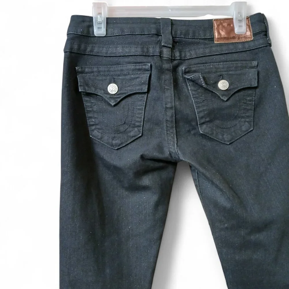 True Religion Serena Y2K Glitter Jeans Size 27 Dark Wash Skinny Made in USA - Picture 5 of 14